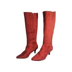 East 5th Red Faux Suede Knee High Heel Boots w Side Zip Sz 11 Sexy, Chic